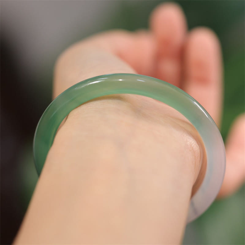 EverestArtstudios Natural White And Green Chalcedony Agate Positive Cuff Bracelet Bangle