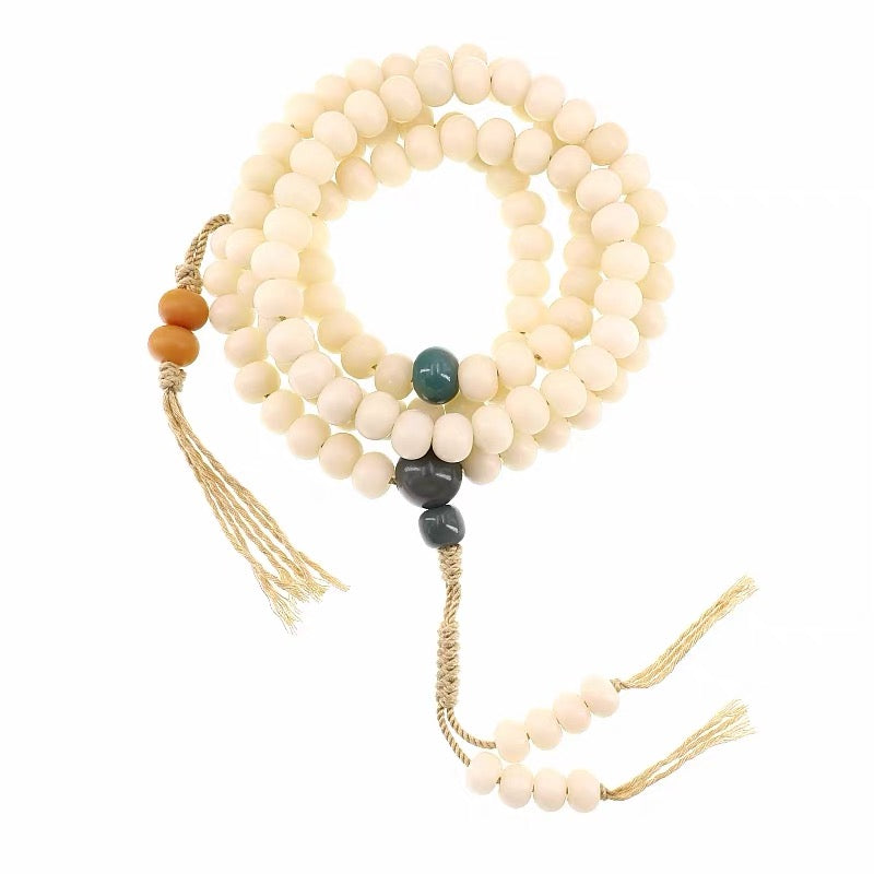 EverestArtstudios blessed EverestArtStudios Natural White Bodhi Root Mala Necklace – 108 Beads Meditation Prayer Beads – White Jade-Like Bodhi Seed Bracelet – Unisex Buddhist Mala Gift