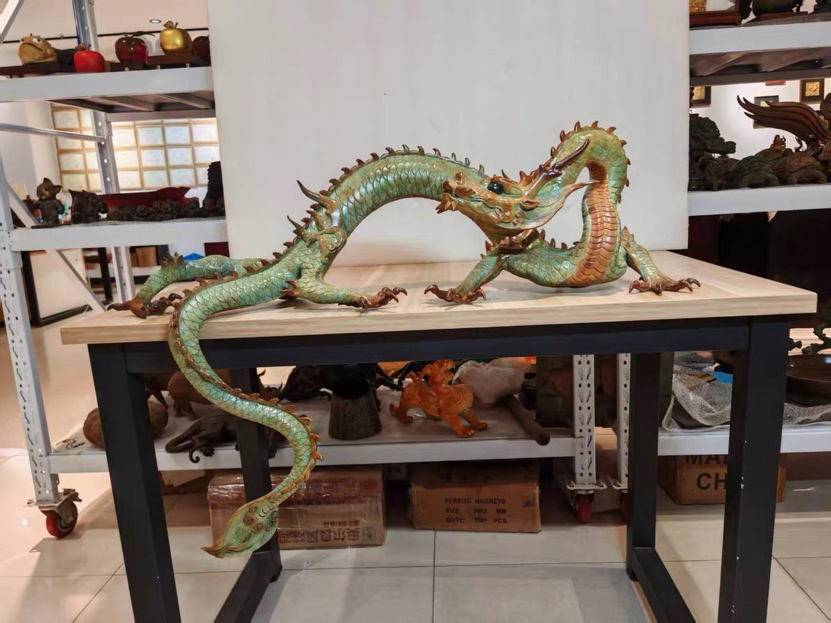 大型手工黃銅龍雕像：西藏風水擺件