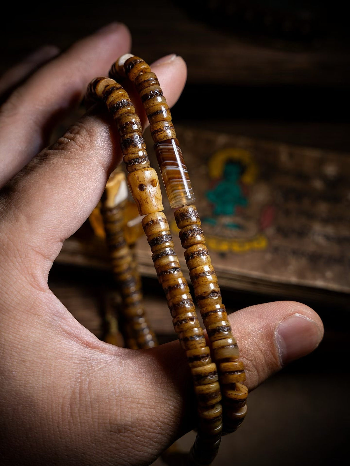EverestArtstudios blessed Everest Tibetan Style 108 Bead Mala Necklace, Deer Antler & Coconut Shell Prayer Beads, Meditation Mala, Himalayan Inspired Spiritual Jewelry