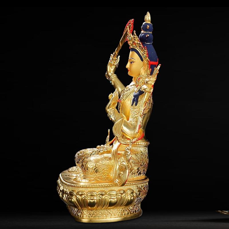 Manjushri & Samantabhadra Brass Statue – Full Gilded Tibetan Buddhist Deities, 16 cm / 21 cm / 33 cm (6.3” / 8.3” / 13”) Height