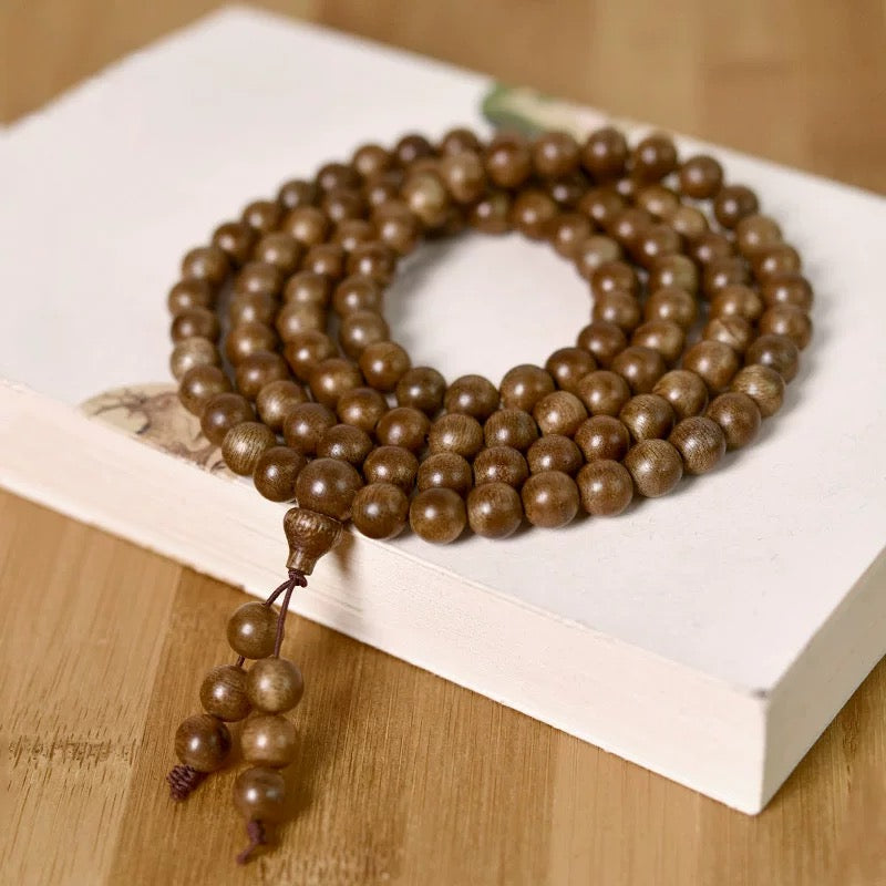 EverestArtstudios blessed Authentic Kalimantan Agarwood 108-Bead Mala Bracelet / Necklace – 8mm, Meditation & Spiritual