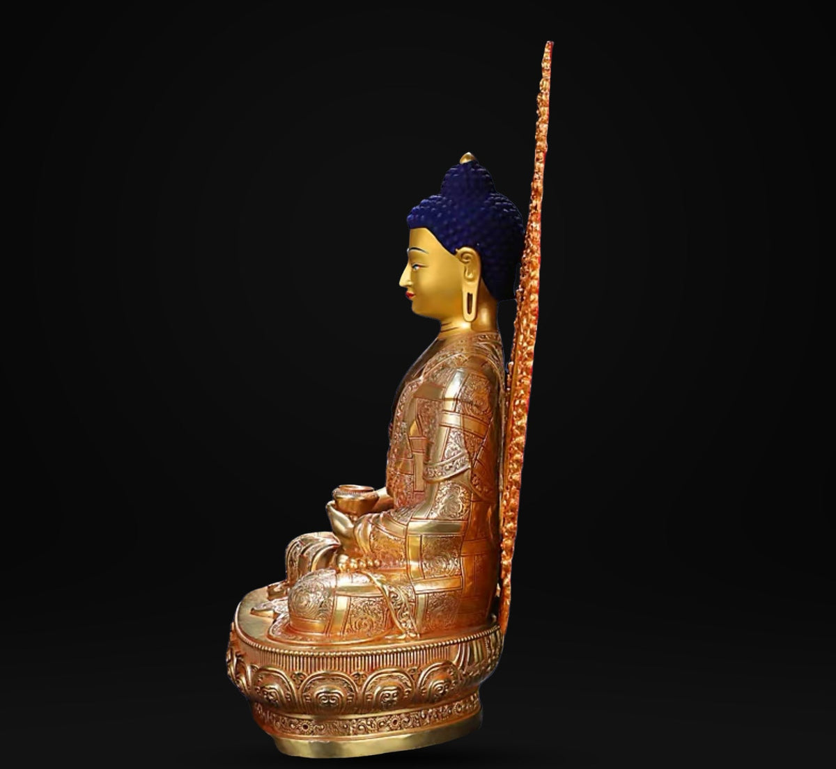 Amitabha Buddha Brass Statue – Red Antique Gold Tibetan Buddhist Deity with Backlight, 16cm / 21cm / 33cm (6.3” / 8.3” / 13”) Height