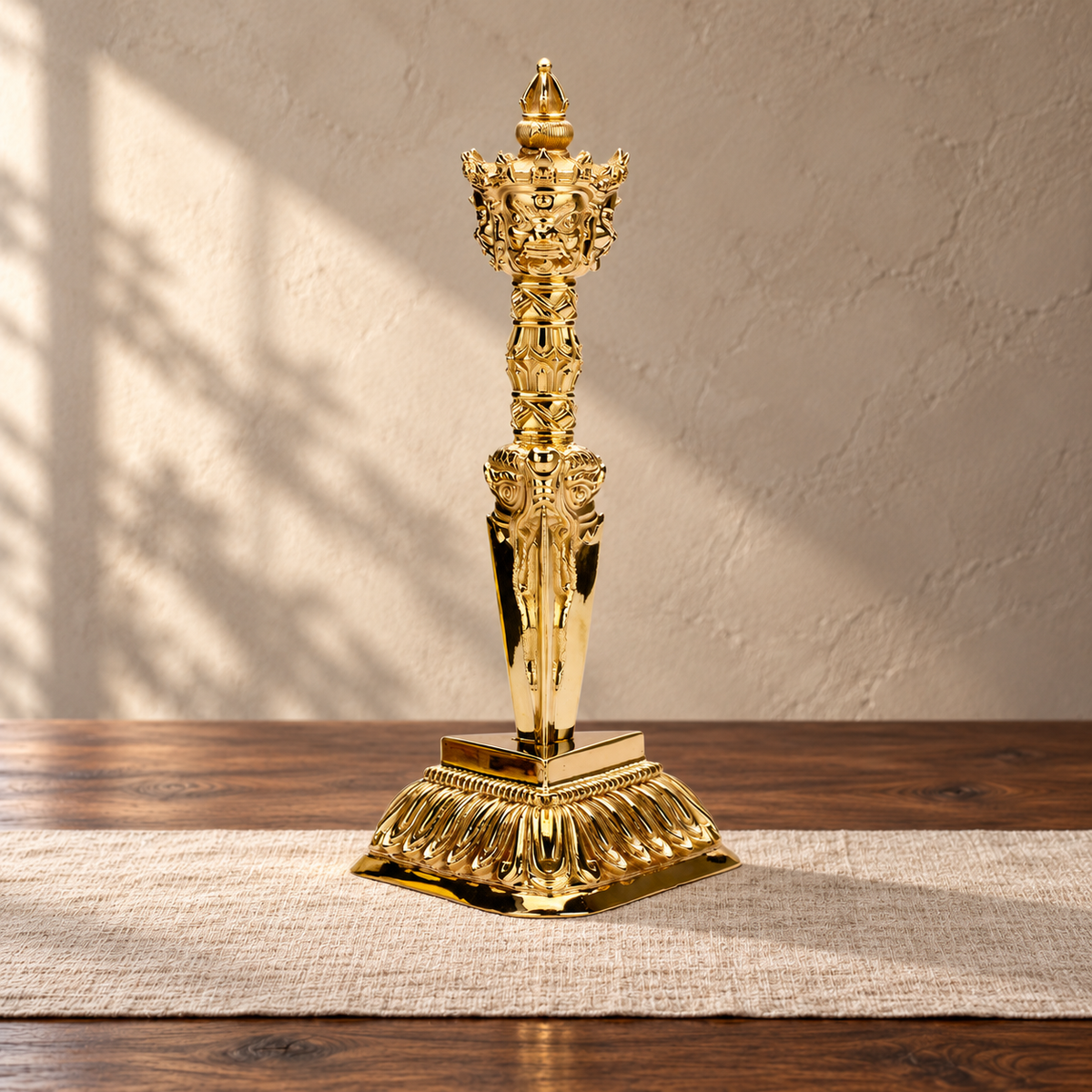 Phurba 18 cm, Polished Brass, With Stand