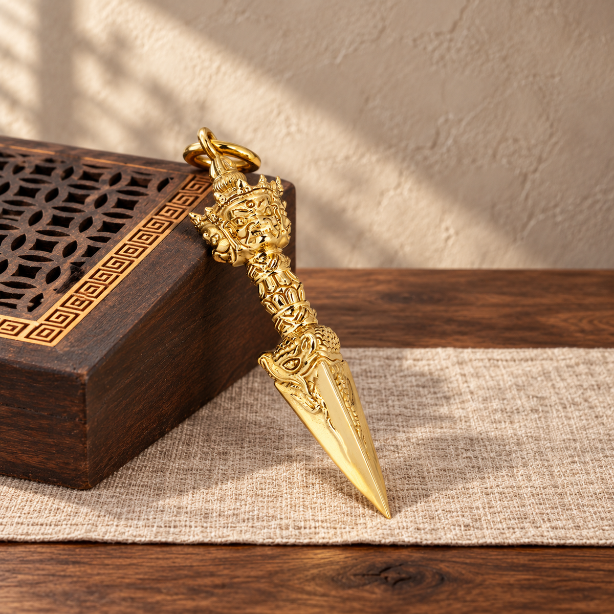 Phurba 5 cm, Polished Brass, Pendant Only