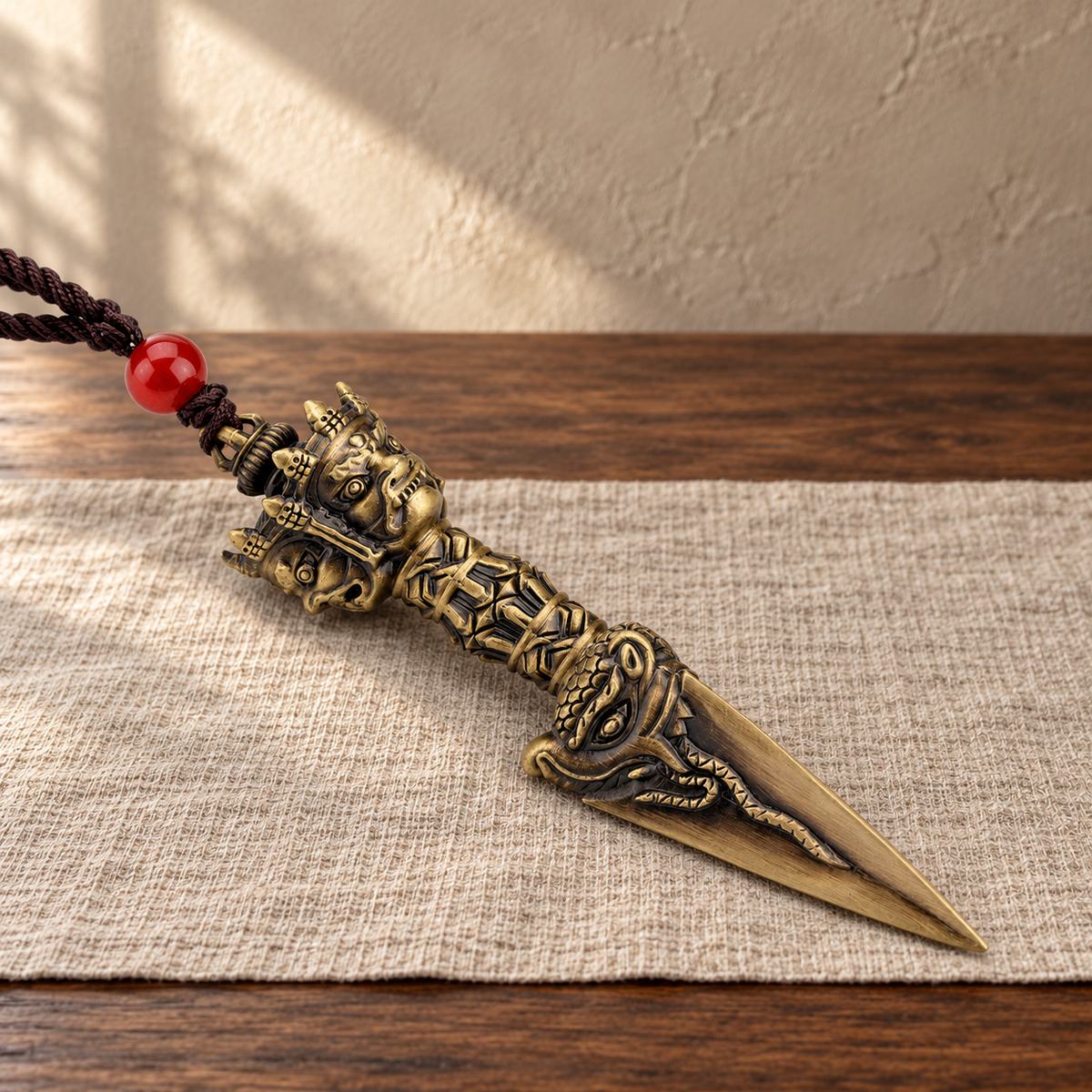 Phurba 7.6 cm, Antique Brass, Pendant with Cord