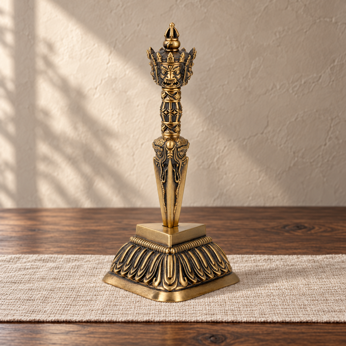 Classic Phurba 10 cm, Antique Brass, With Small Stand