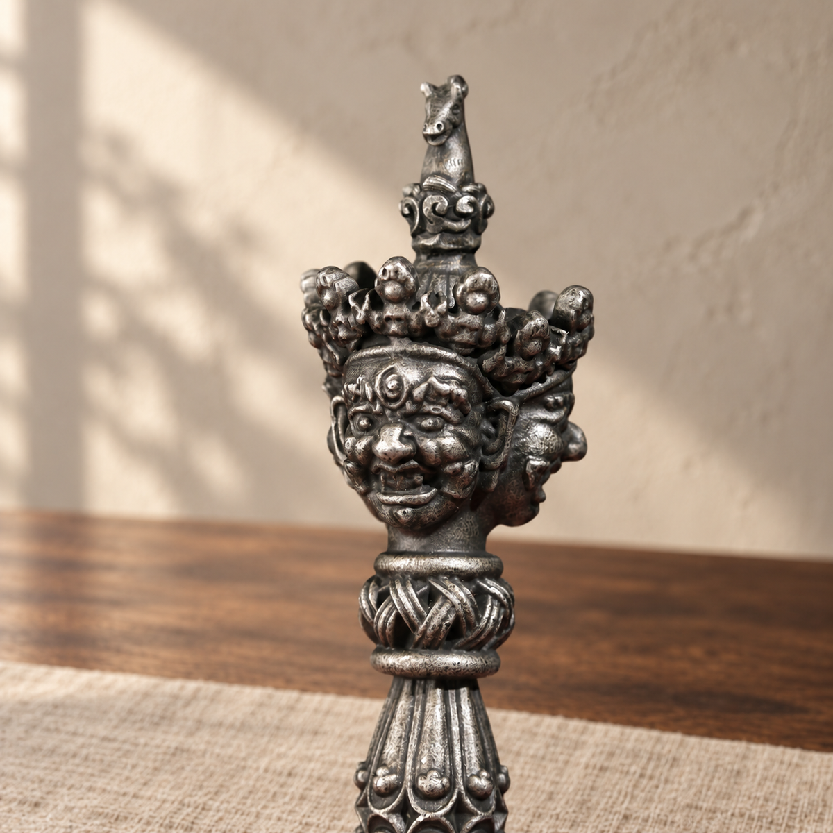 Horse finial, crown and facial detail