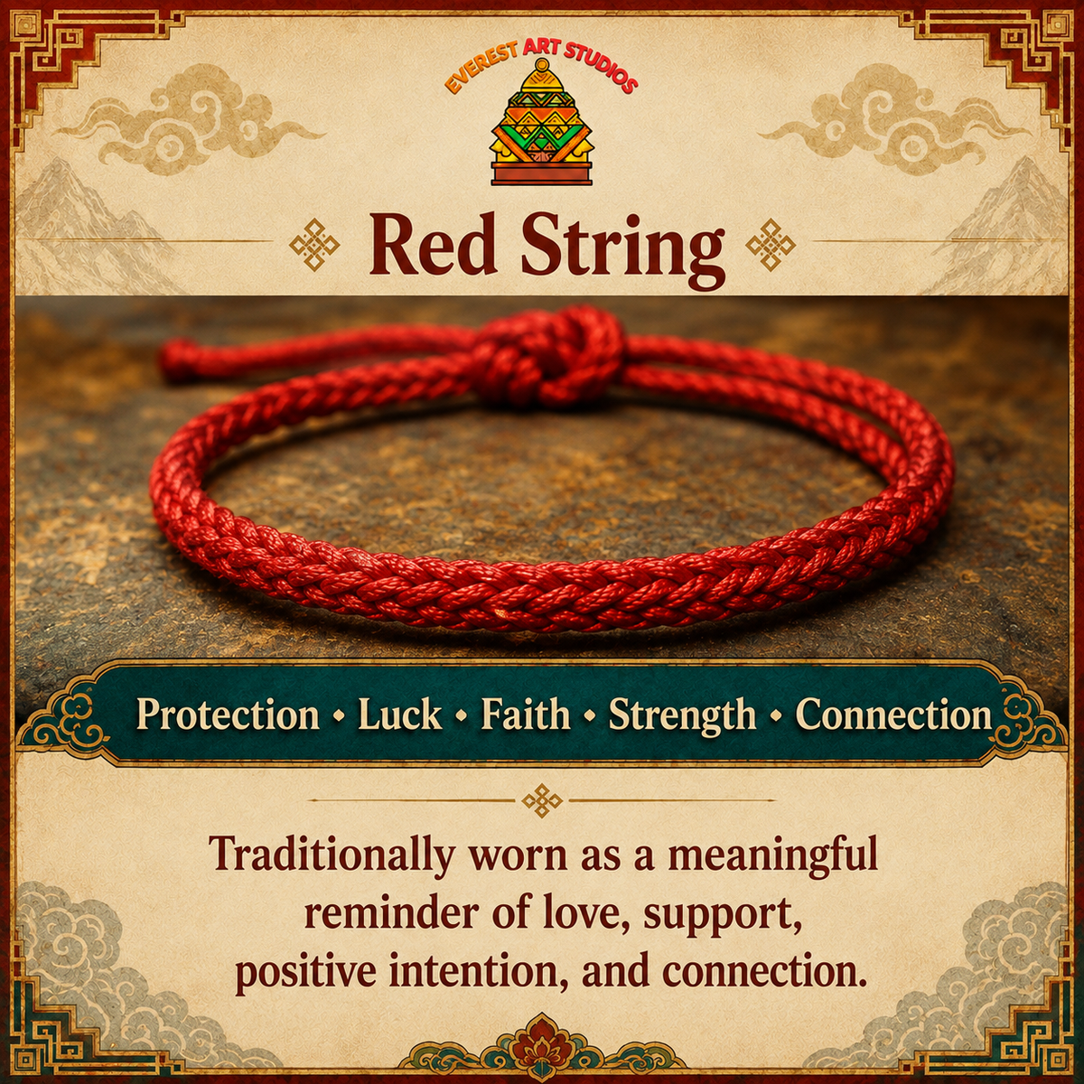 Everest Art Studios red string information graphic
