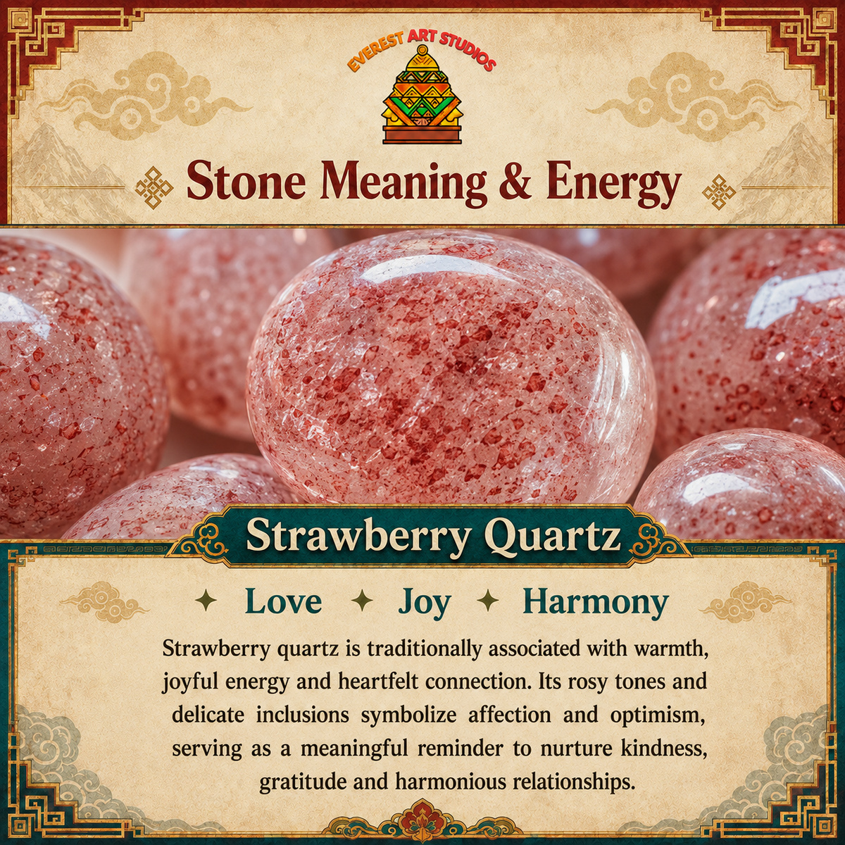 Everest Art Studios strawberry quartz information graphic