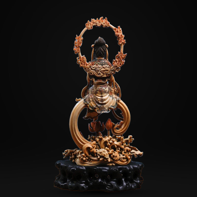 EverestArtStudios Natural Reclaimed Mammoth Ivory Water Moon Guanyin Avalokiteshvara Statue, Hand Carved Bodhisattva Sculpture, Buddhist Altar Decor, Collectible Art