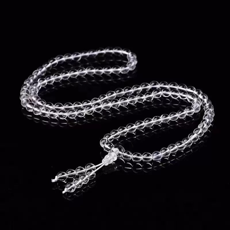 White Crystal 108-Bead Mala Bracelet / Necklace / Sweater Chain – 8mm