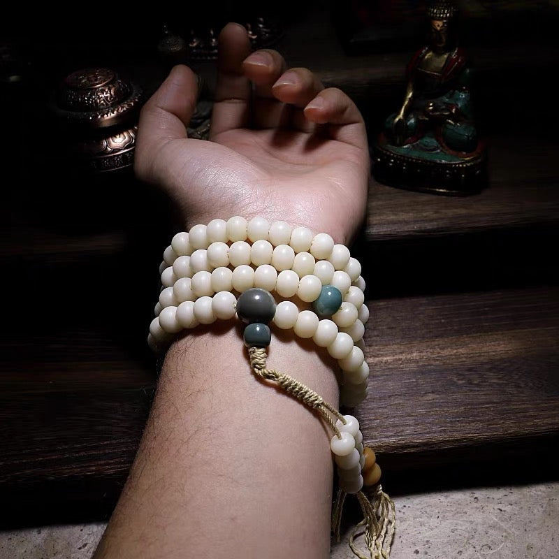 EverestArtstudios blessed EverestArtStudios Natural White Bodhi Root Mala Necklace – 108 Beads Meditation Prayer Beads – White Jade-Like Bodhi Seed Bracelet – Unisex Buddhist Mala Gift