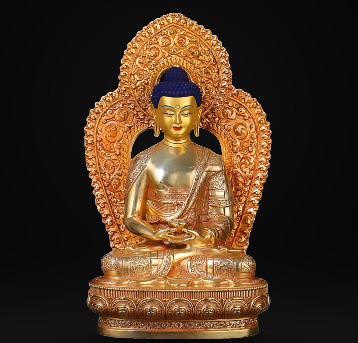 Amitabha Buddha Brass Statue – Red Antique Gold Tibetan Buddhist Deity with Backlight, 16cm / 21cm / 33cm (6.3” / 8.3” / 13”) Height