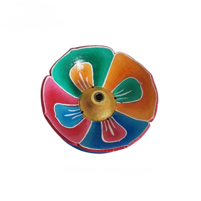 Handcrafted Nepalese Painted Wooden Incense Holder | Tibetan & Stick Incense Burner | Round Altar Base | 3 Variations