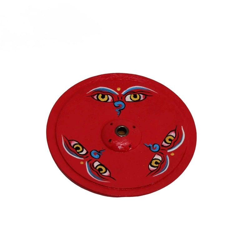 Handcrafted Nepalese Painted Wooden Incense Holder | Tibetan & Stick Incense Burner | Round Altar Base | 3 Variations