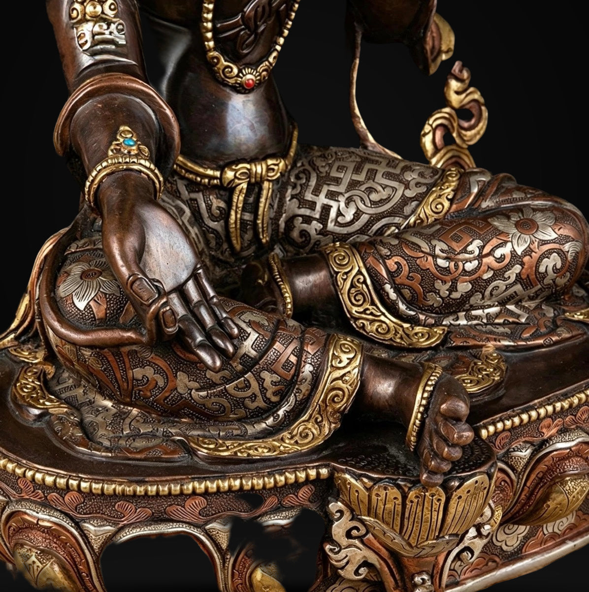 14 Inch Green Tara Statue, Nepalese Handmade Copper Gilt Silver Tara, Tibetan Buddhist Goddess, Feng Shui Altar Decor, Healing Mother Buddha