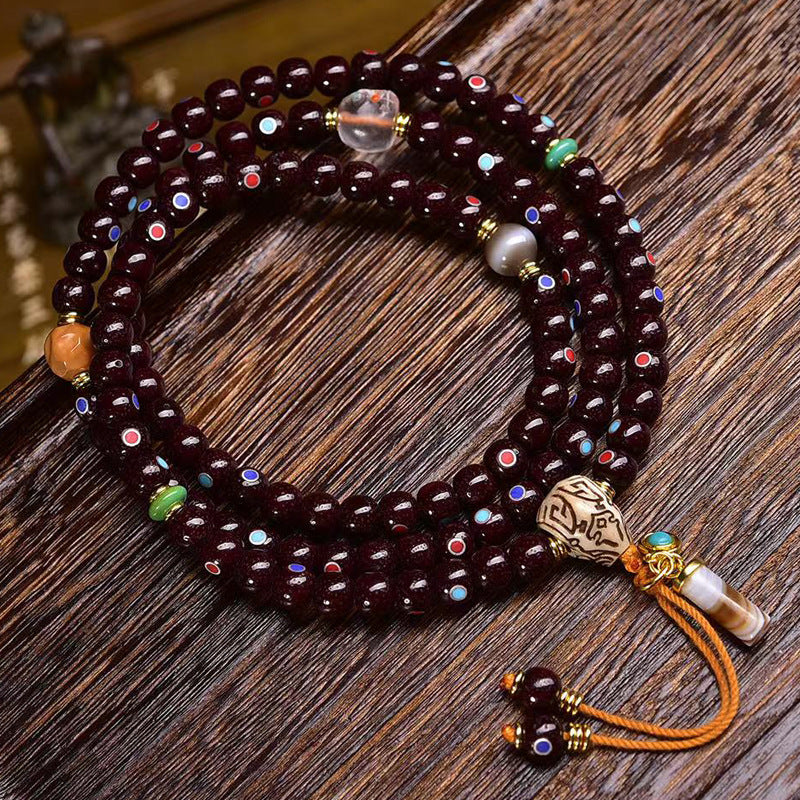 EverestArtstudios blessed EverestArtstudios Natural Cinnabar-Finished Inlaid Xingyue Bodhi 108-Bead Mala