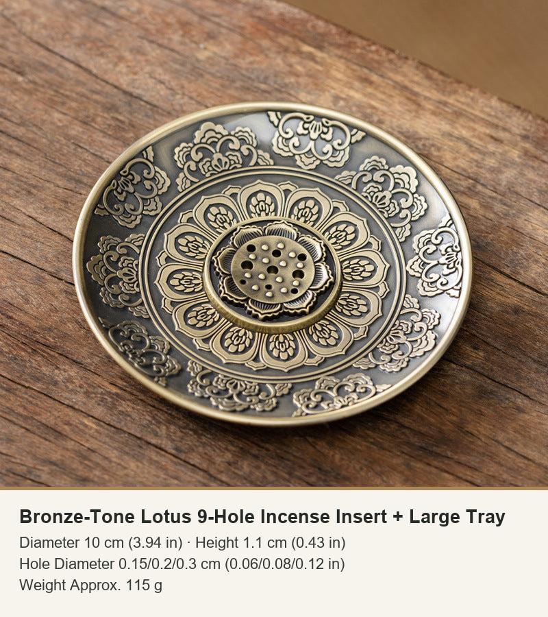 Bronze-Tone Lotus 9-Hole Incense Insert + Large Tray