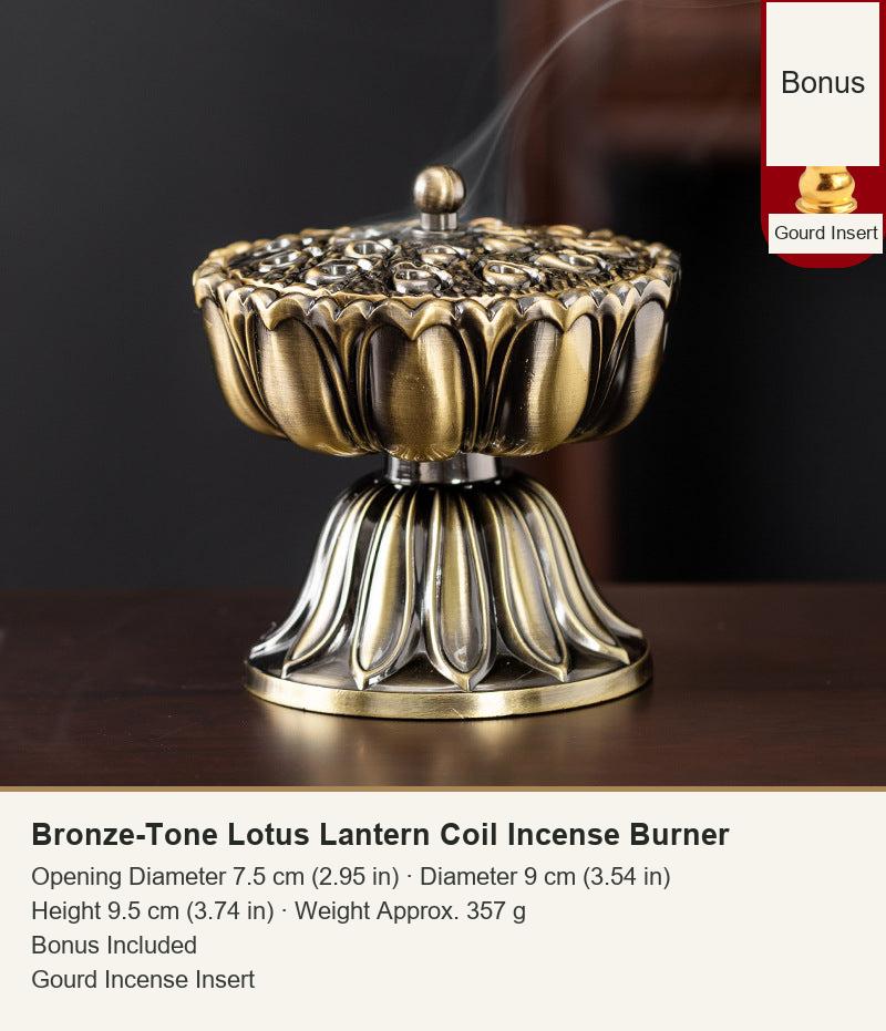 Bronze-Tone Lotus Lantern Coil Incense Burner
