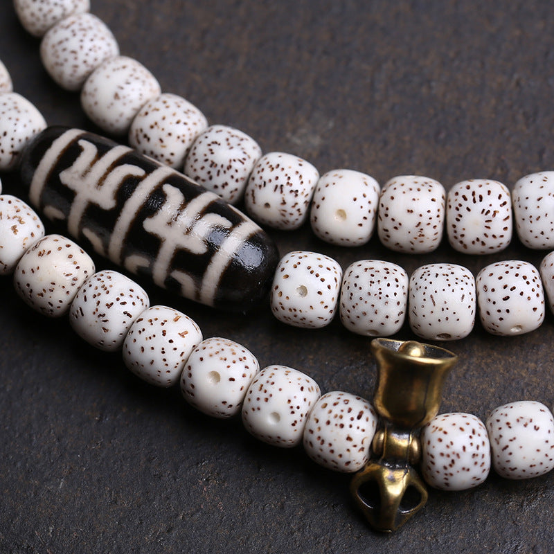 EverestArtstudios Xingyue Bodhi 108-Bead Mala with Two-Eye Dzi-Style Agate and Ghau Pendant