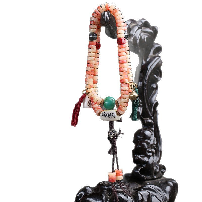 EverestArtstudios Camel Bone 108-Bead Mala with Coconut and Decorative Accents