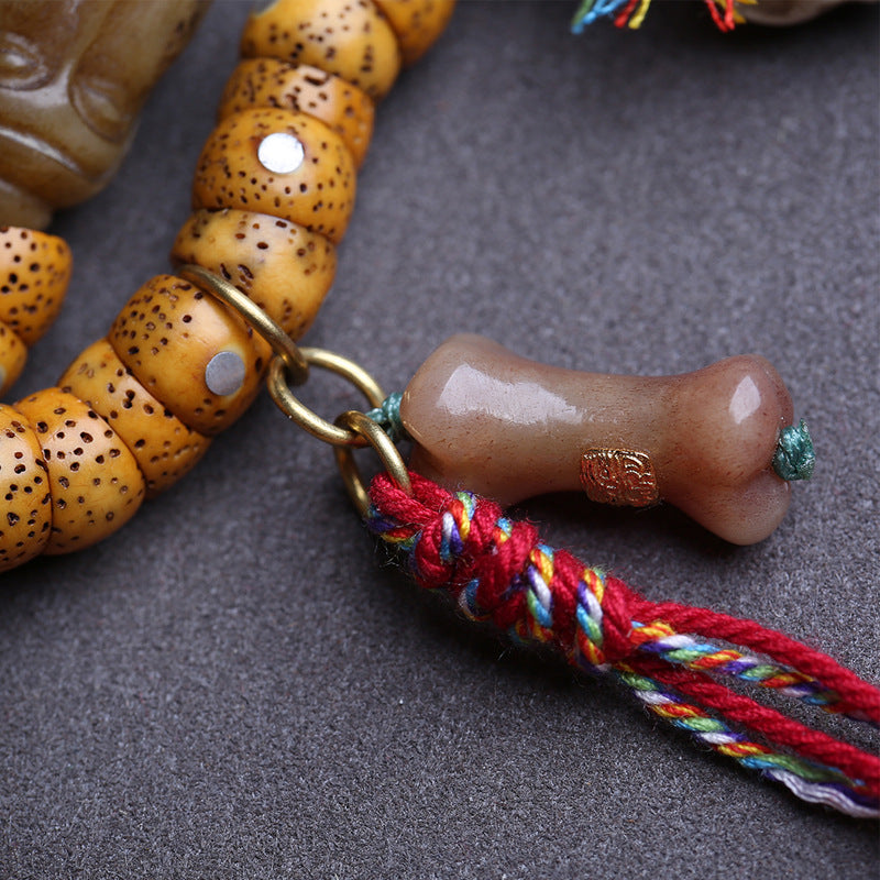EverestArtstudios Xingyue Bodhi 108-Bead Mala with Yak Bone and Red Agate Accents