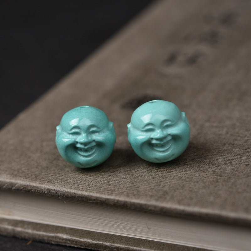 EverestArtstudios 手工雕刻綠松石佛頭念珠配件