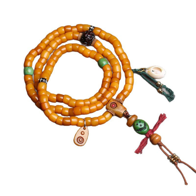 EverestArtstudios Yak Bone 108-Bead Mala with Vajra Bodhi and Camel Bone Accents