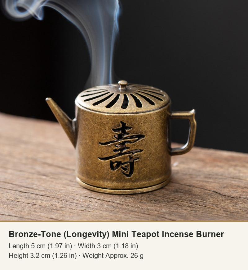 Bronze-Tone (Longevity) Mini Teapot Incense Burner