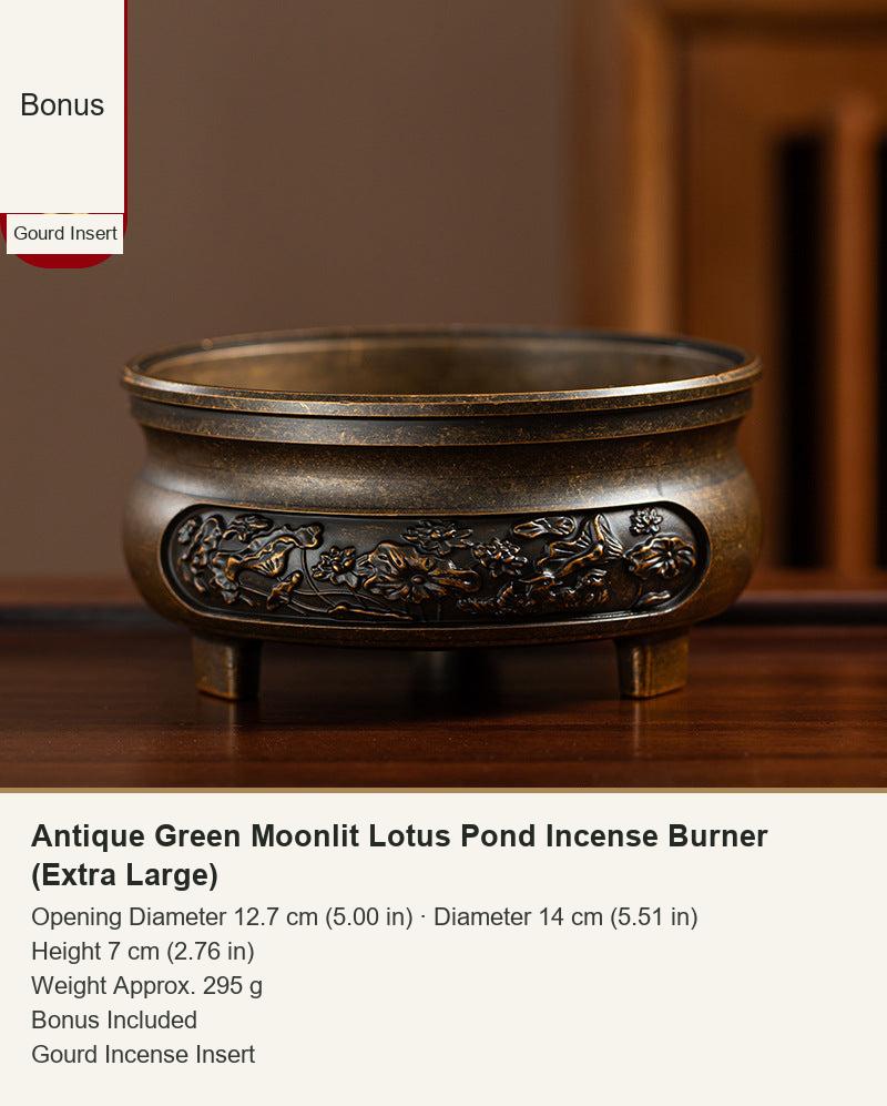 Antique Green Moonlit Lotus Pond Incense Burner (Extra Large)