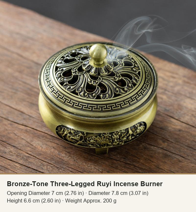 Bronze-Tone Three-Legged Ruyi Incense Burner