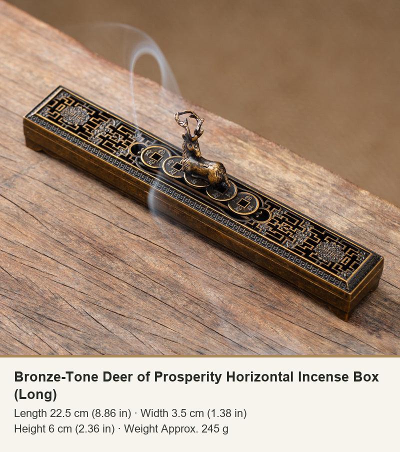 Bronze-Tone Deer of Prosperity Horizontal Incense Box (Long)