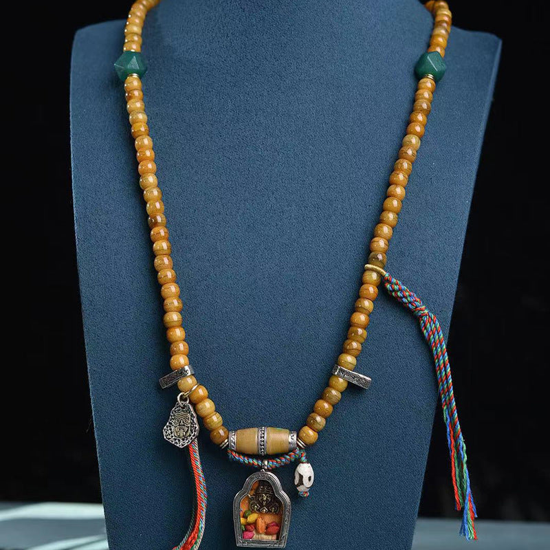 EverestArtstudios blessed EverestArtstudios Natural Camel Bone 108-Bead Mala with Zaki Lhamo Gau Pendant