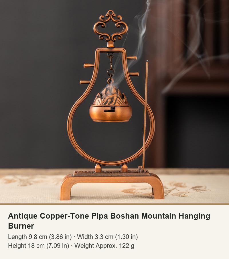 Antique Copper-Tone Pipa Boshan Mountain Hanging Burner