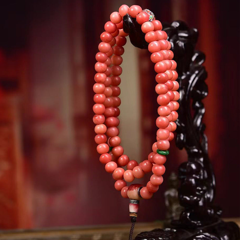 EverestArtstudios blessed EverestArtstudios Natural Full-Blood Camel Bone 108-Bead Mala with Glass and Bone Guru Bead