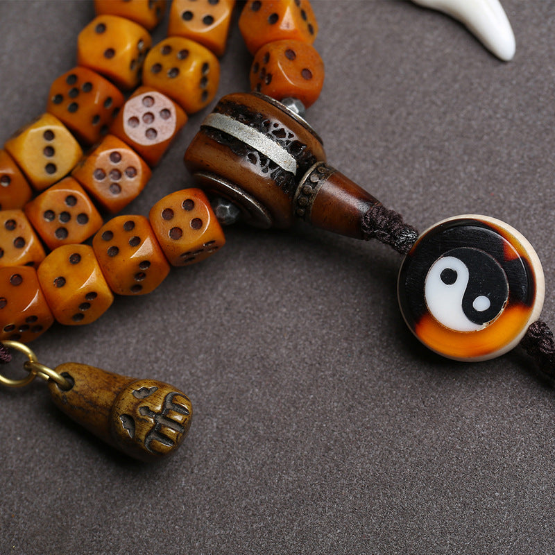 EverestArtstudios Dice-Carved Yak Bone 108-Bead Mala with Camel Bone Accents