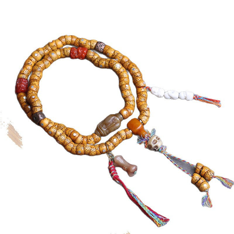 EverestArtstudios Xingyue Bodhi 108-Bead Mala with Yak Bone and Red Agate Accents