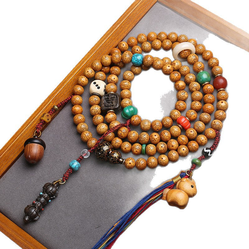 EverestArtstudios Xingyue Bodhi 108-Bead Mala Necklace with Textured Seed Beads