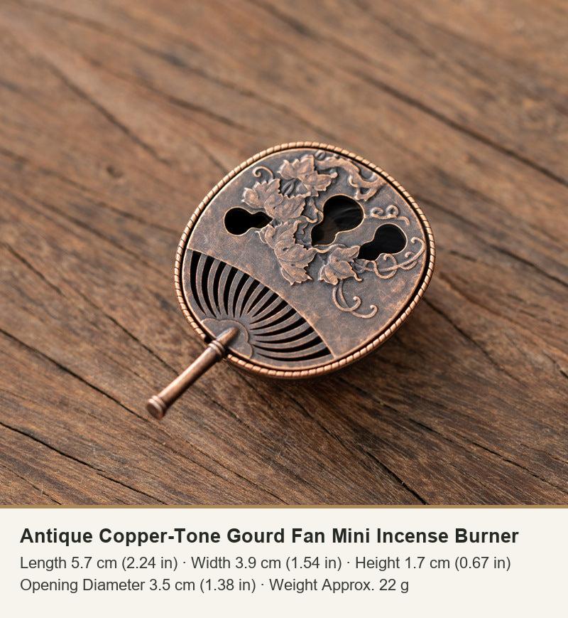 Antique Copper-Tone Gourd Fan Mini Incense Burner