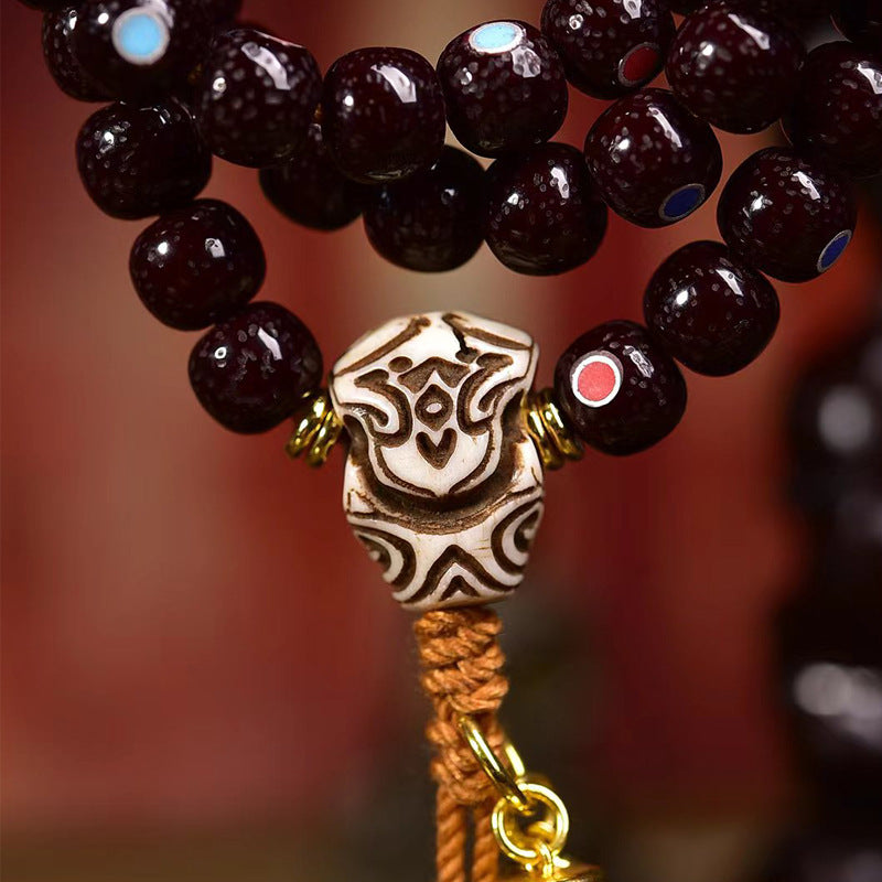 EverestArtstudios blessed EverestArtstudios Natural Cinnabar-Finished Inlaid Xingyue Bodhi 108-Bead Mala