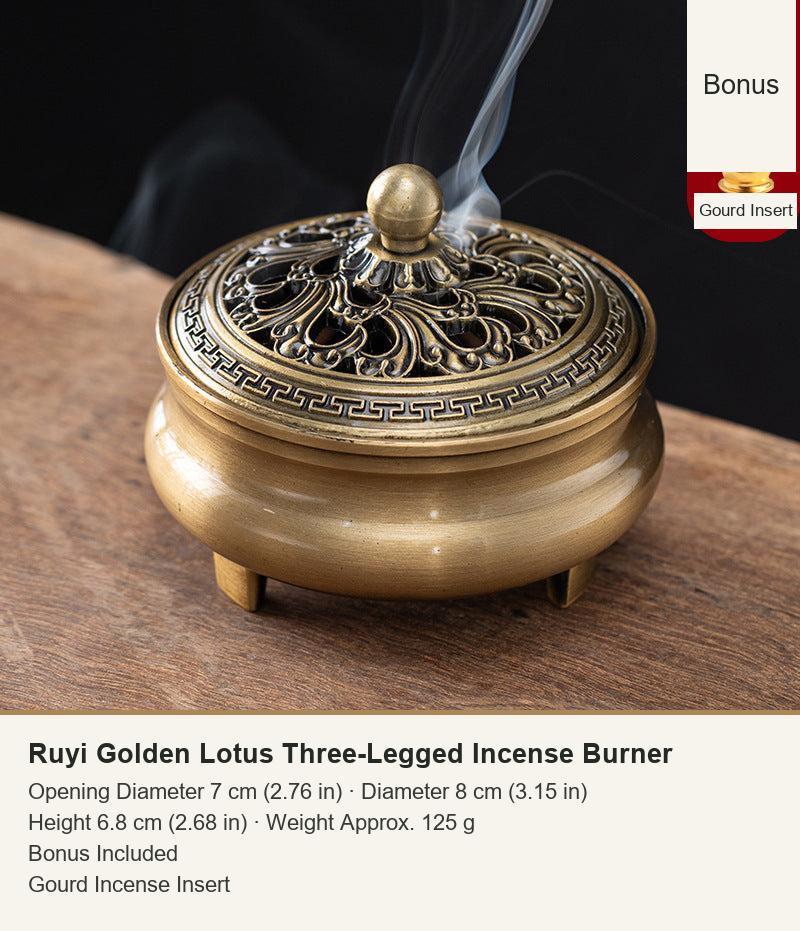 Ruyi Golden Lotus Three-Legged Incense Burner