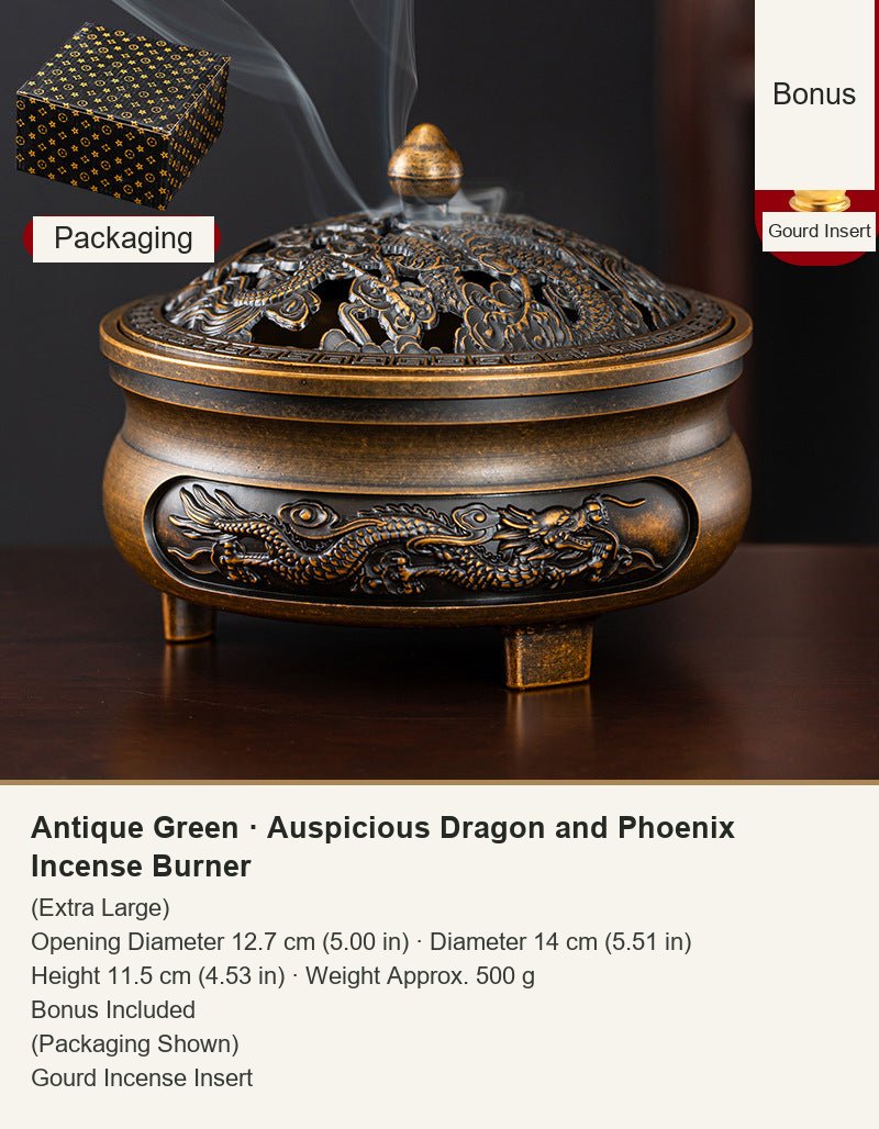 Antique Green  ·  Auspicious Dragon and Phoenix Incense Burner