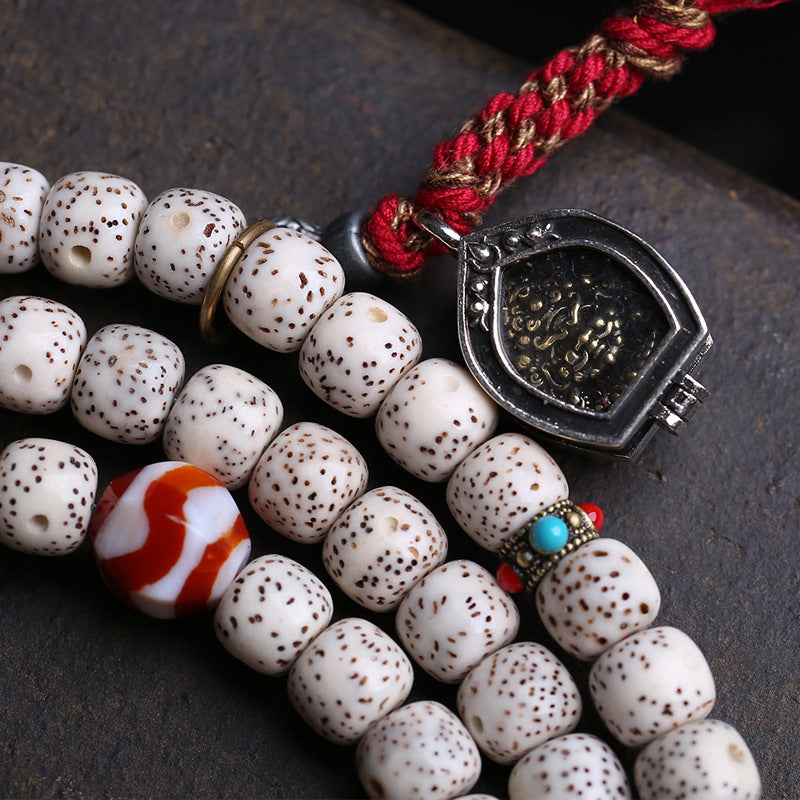 EverestArtstudios Xingyue Bodhi 108-Bead Mala with Dzi-Style Agate and Ghau Pendant