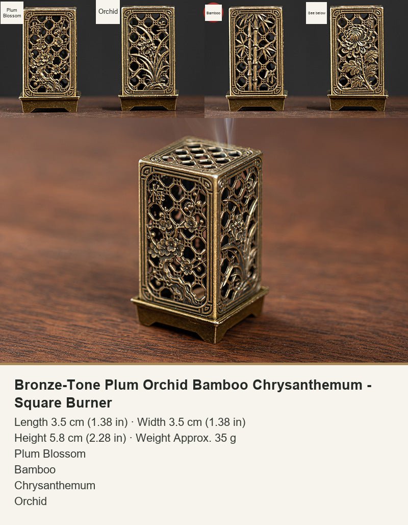 Bronze-Tone Plum Orchid Bamboo Chrysanthemum - Square Burner