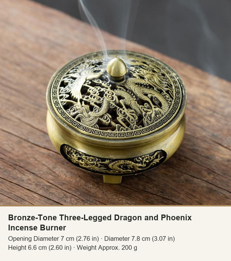 Bronze-Tone Three-Legged Dragon and Phoenix Incense Burner