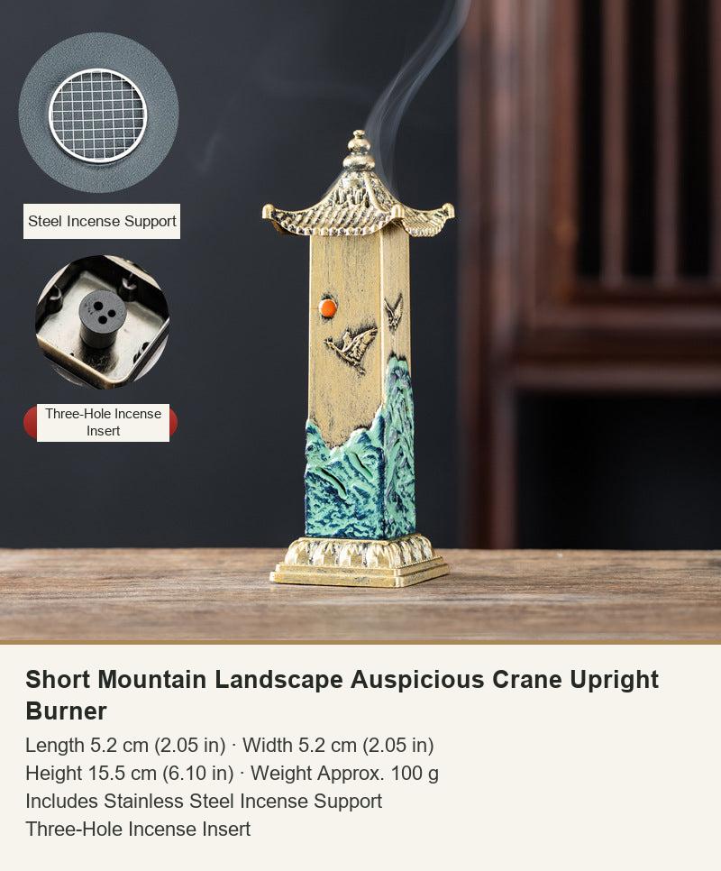 Short Mountain Landscape Auspicious Crane Upright Burner