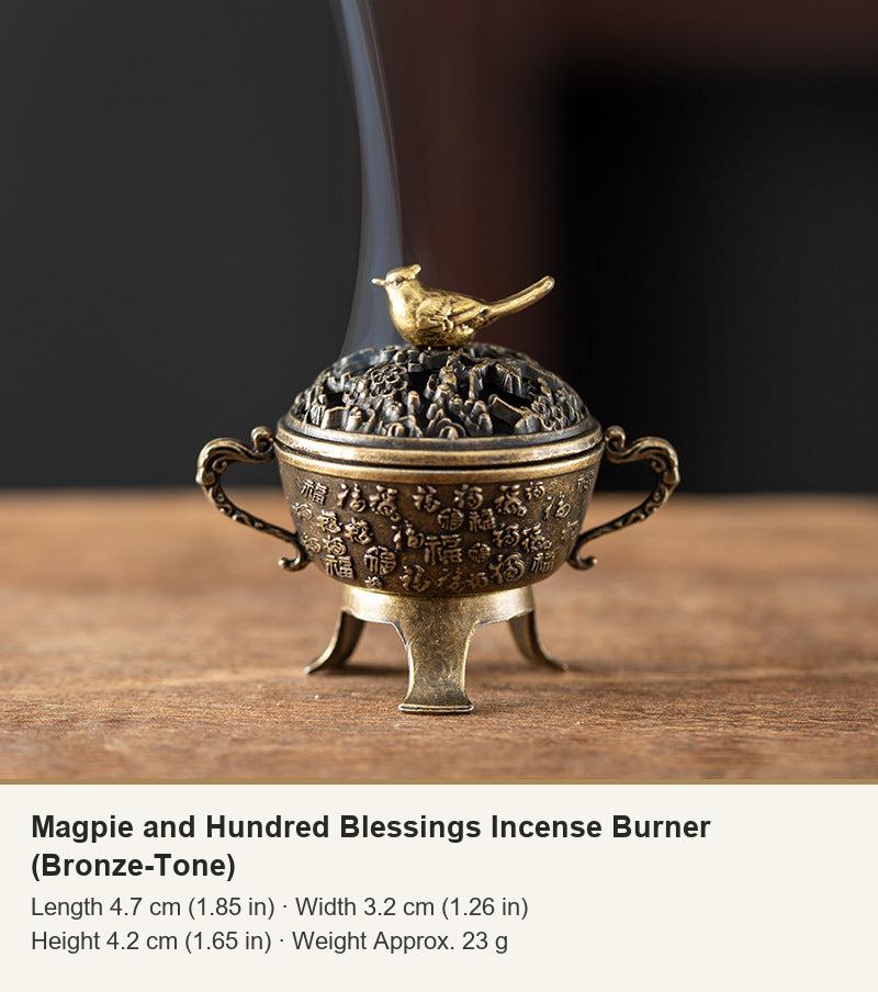 Magpie and Hundred Blessings Incense Burner (Bronze-Tone)