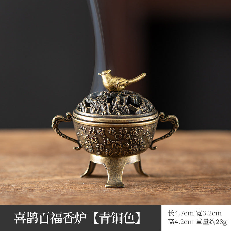 Manufacturer wholesale alloy small incense burner retro Zen Boshan small incense burner household dragon and phoenix plate incense burner incense ornament