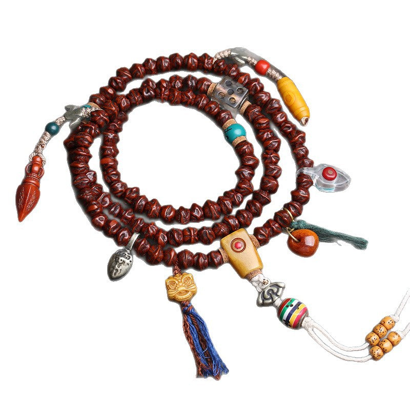 EverestArtstudios Bodhi Seed 108-Bead Mala with Dzi-Style and Vajra Motif Accents